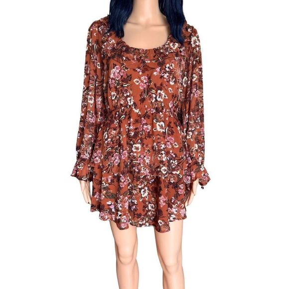NWT Lost + Wander Terracotta Bloom Brown Orange Mini Dress - Picture 3 of 7